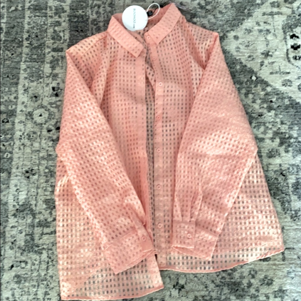 Boohoo Plus Sheer Checked Pink Shirt